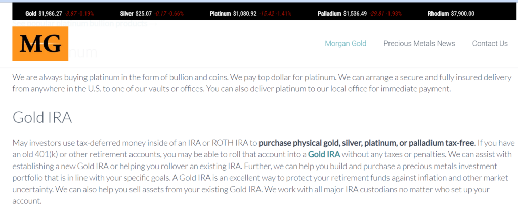 Morgan Gold and Silver offers IRA