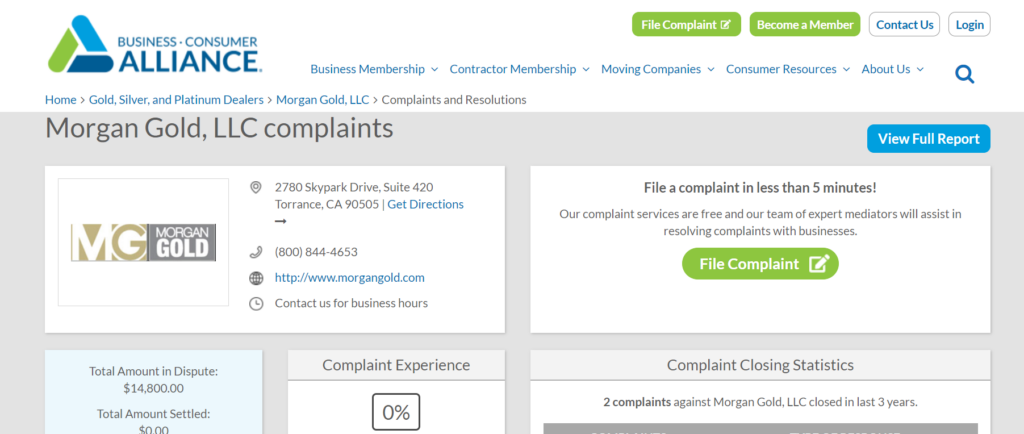 Morgan Gold and Silver reviews and ratings on BCA