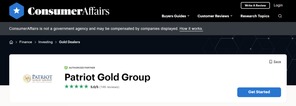 Patriot Gold Group ratings on ConsumerAffairs