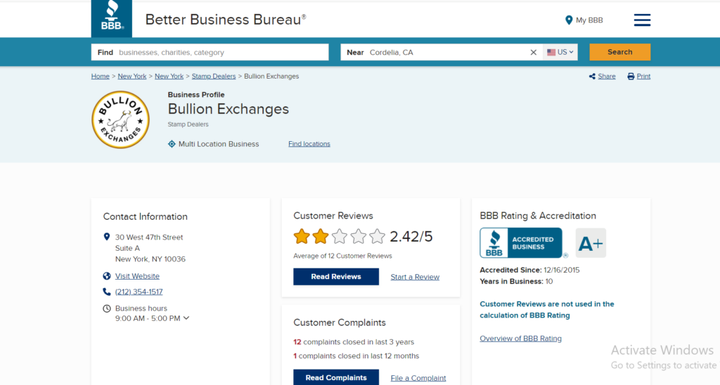 Bullion Exchange reviews & ratings on BBB
