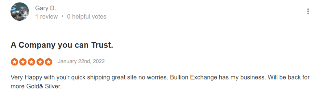 Bullion Exchange customer review