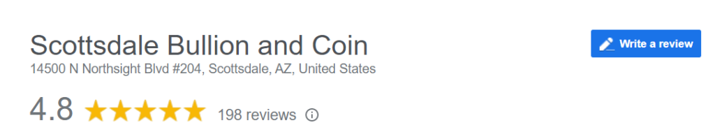 Scttsdale Bullion and Coin reviews on Google