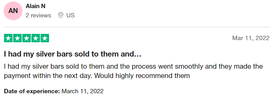 Alain had a positive experience with Money Metals Exchange