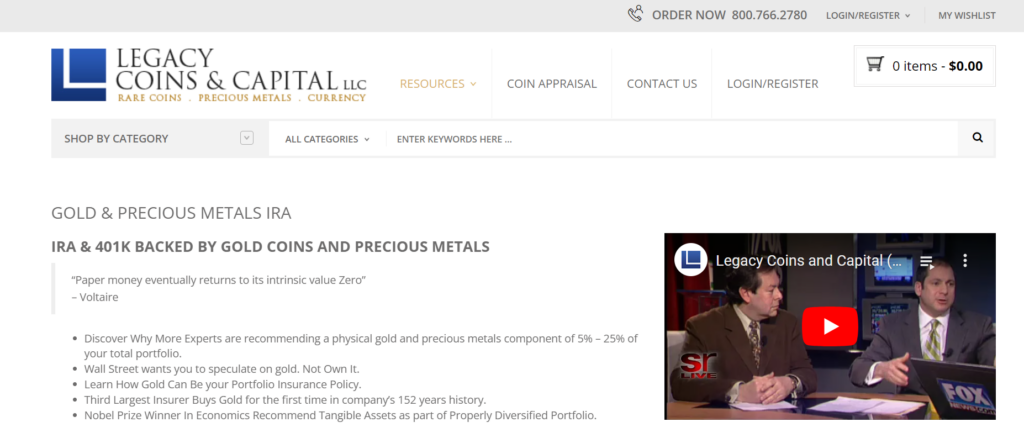 Legacy Coins and Capital gold IRA page