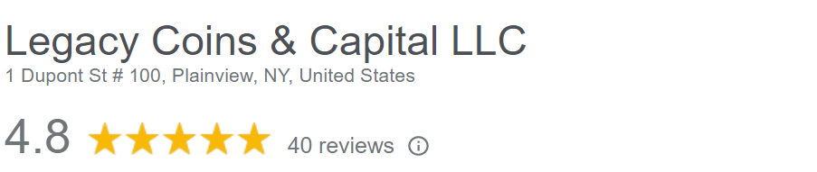 Legacy Coins & Capital reviews on Google. They have a 4.8/5 stars rating.