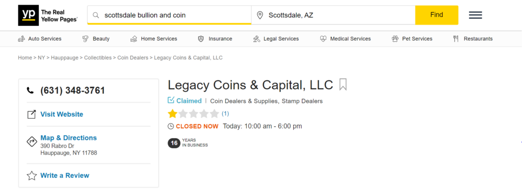 LCC reviews on Yellow Pages. They have a 1 out of 5-stars rating.