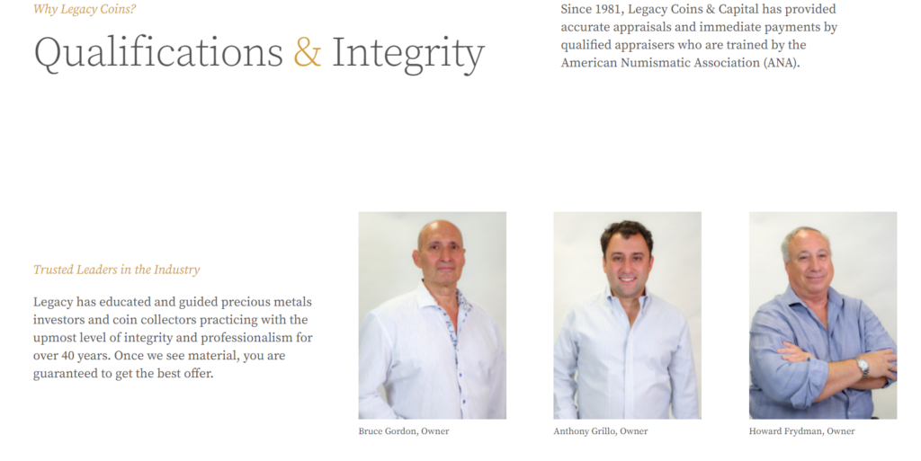 Bruce Gordon and other co-owners of Legacy Coins & Capital LLC