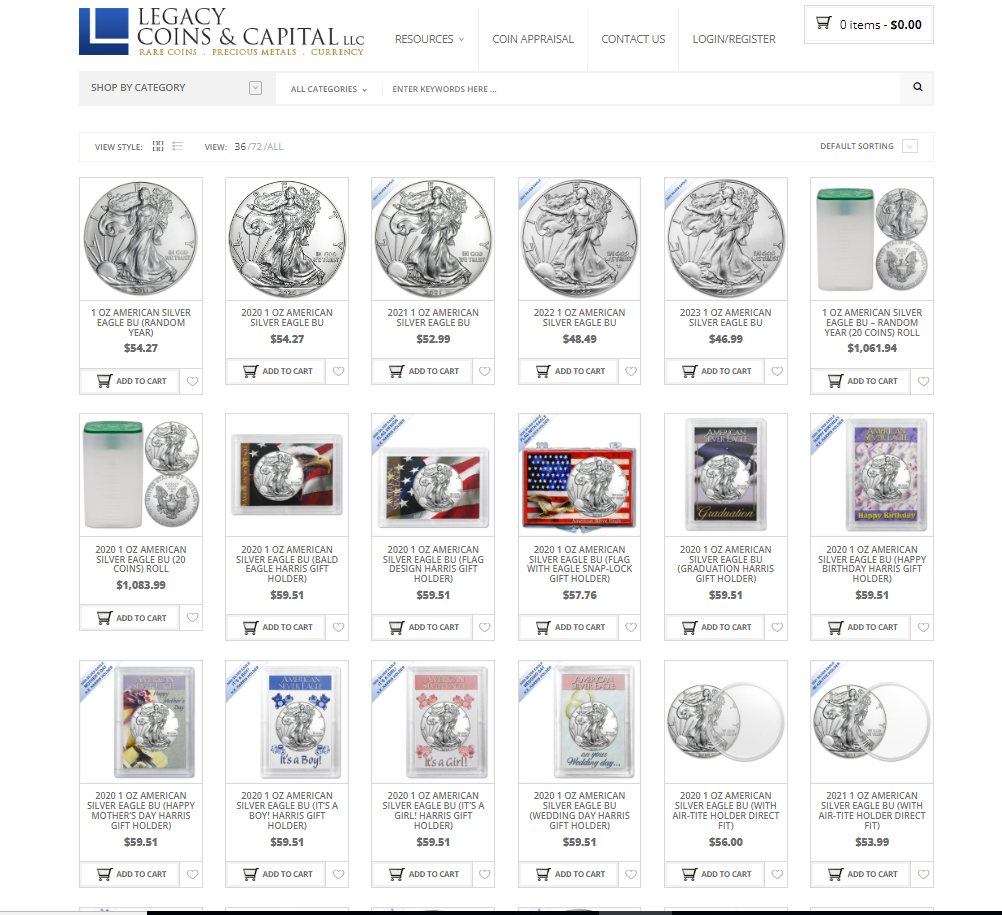 Silver coins and bars at LCC