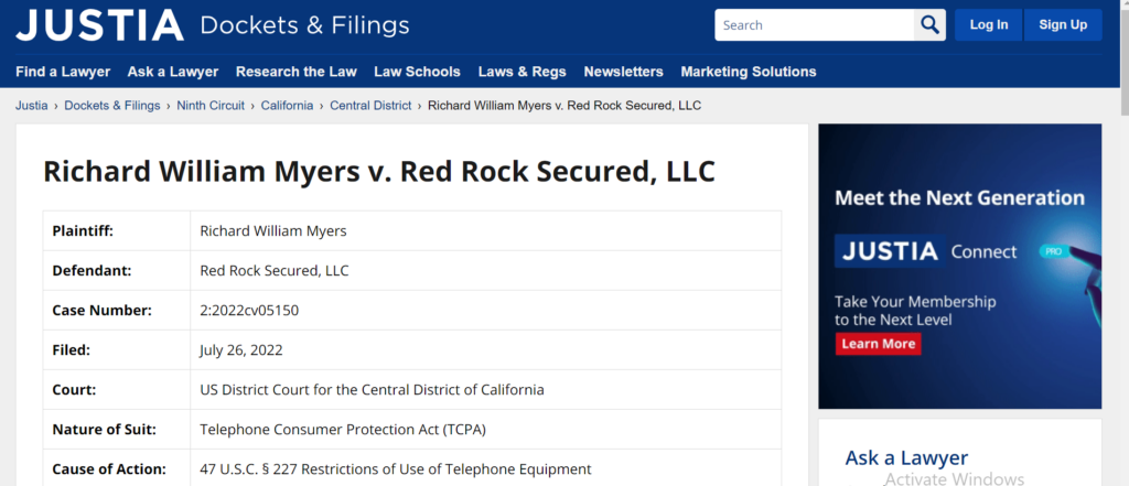 Lawsuit against Red rock Secured 