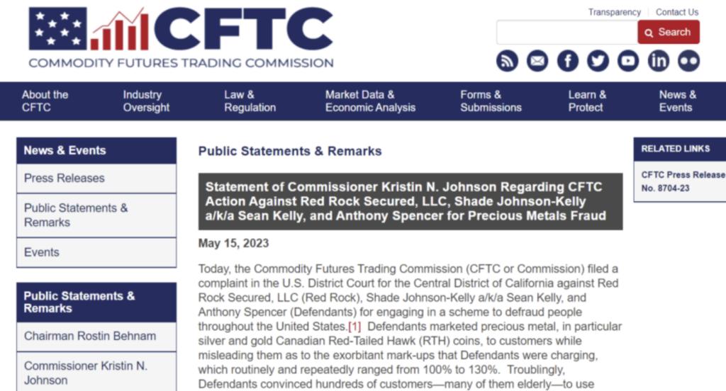 CFTC's press release regarding the Red Rock Secured lawsuit