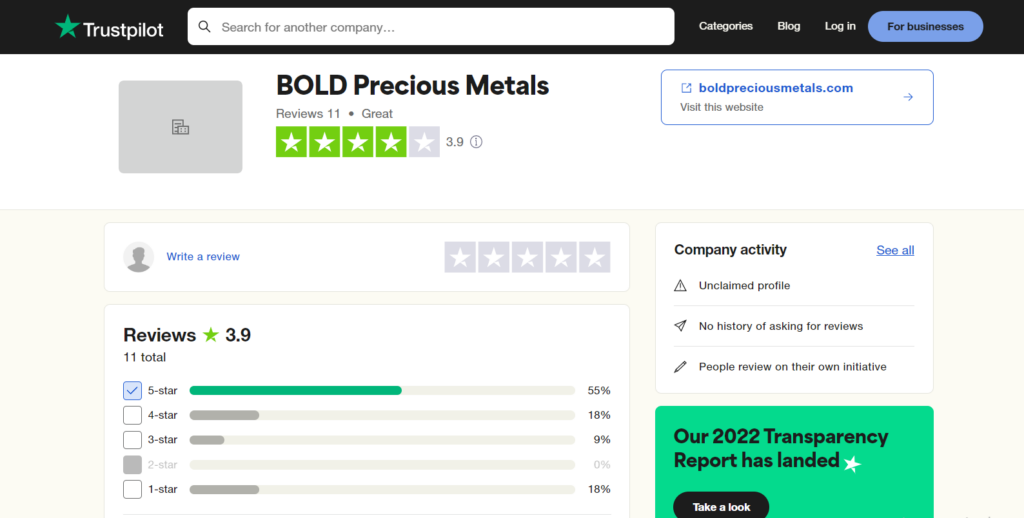 BOLD Precious Metals Trustpilot