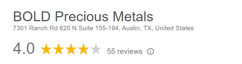 BOLD Precious Metals rating on Google reviews