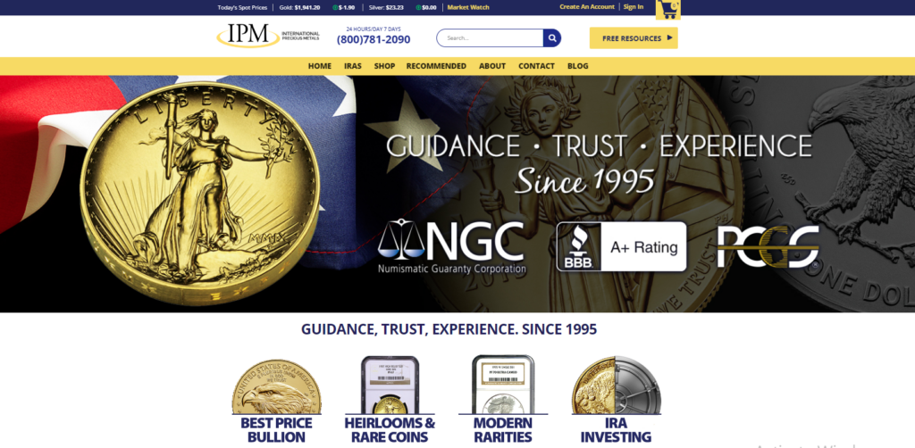 International Precious Metals website homepage screenshot