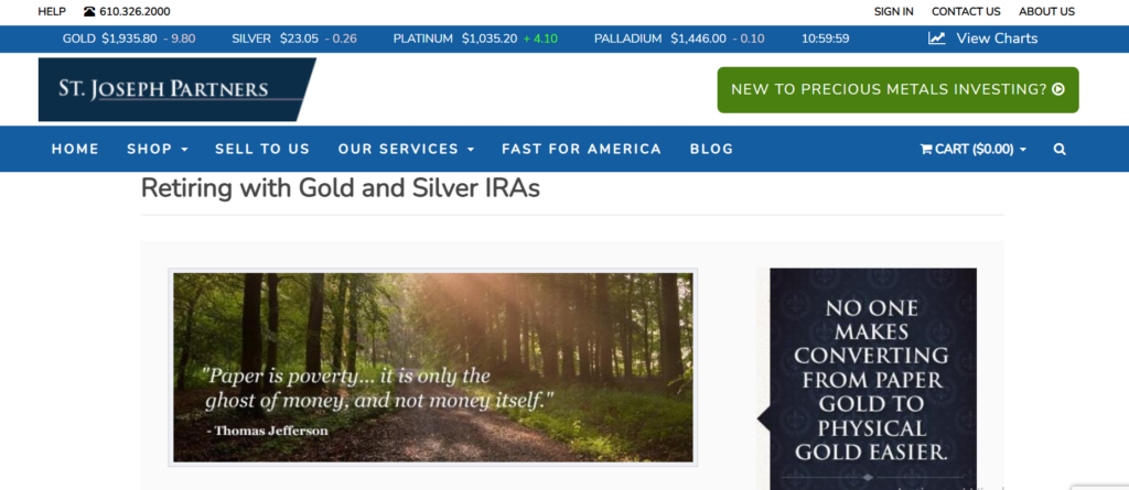 St Joseph Partners gold IRA page