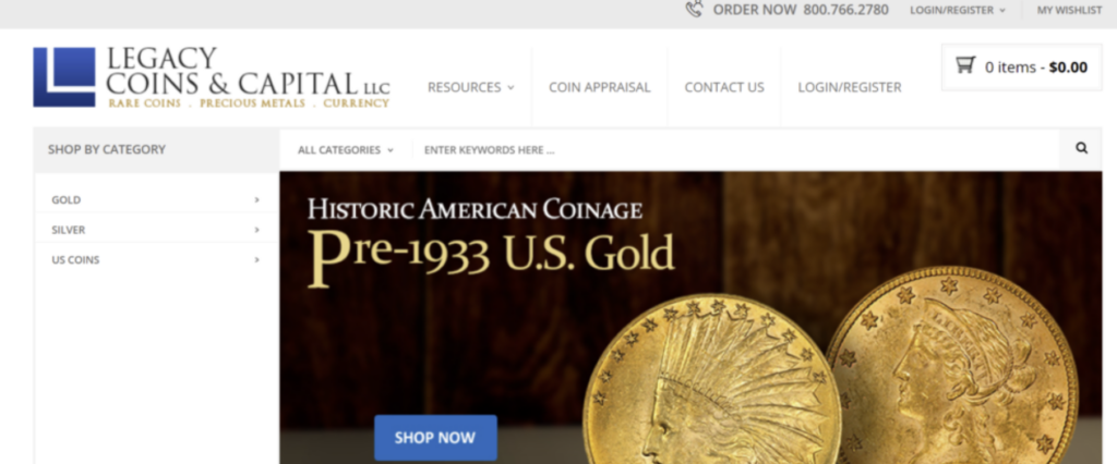 Website of Legacy Coins and Capital LLC