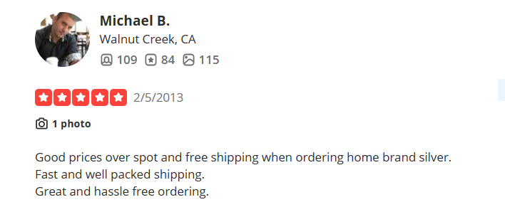 Positive review on the pricing of this precious metals dealer.