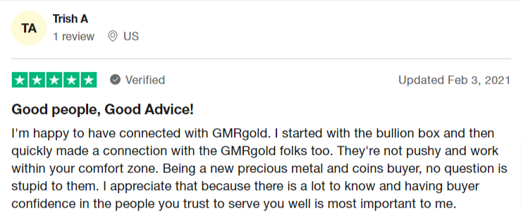 Bullion Box reviews on Trustpilot. It praises them and GMR on how they help customers.