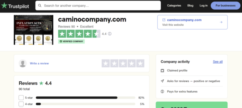 Camino Company Trustpilot page