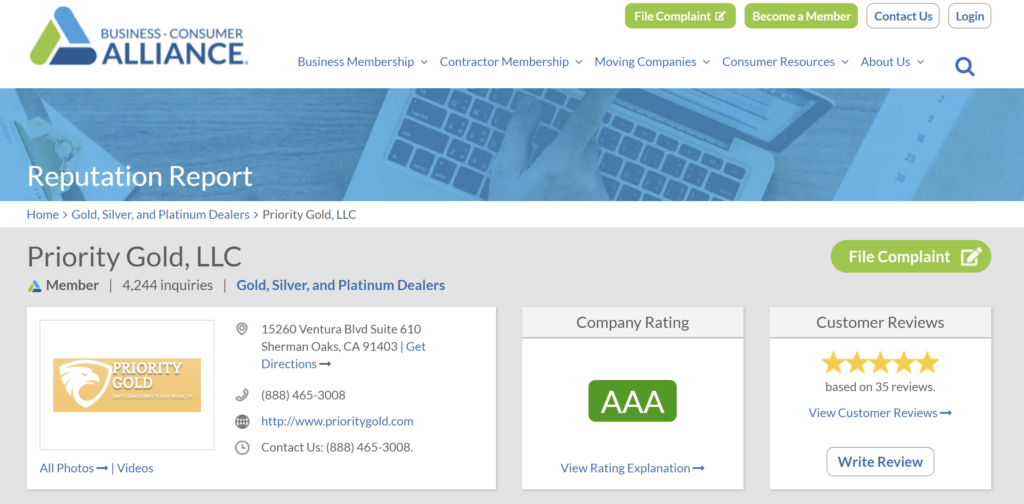 Priority Gold reviews on BCA. They have an AAA rating on the platform.