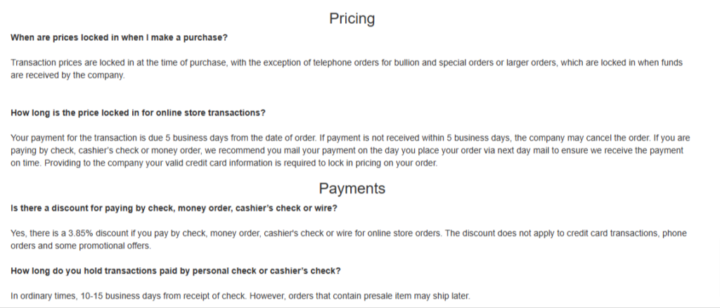 First Fidelity Reserve fees page screenshot