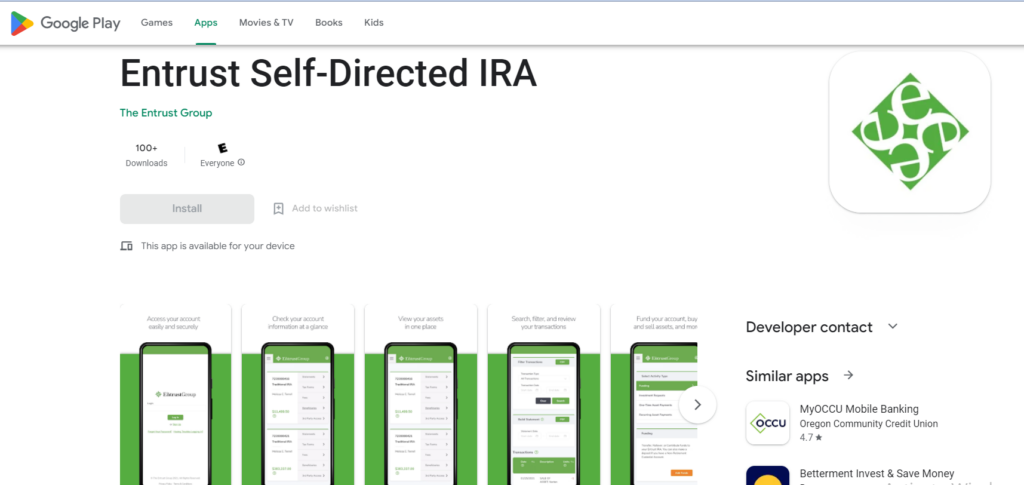 Entrust Self-Directed IRA app page on Google Play Store
