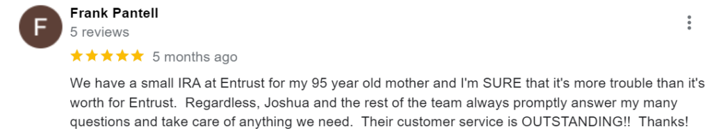 Entrust reviews on Google about how helpful their staff is.