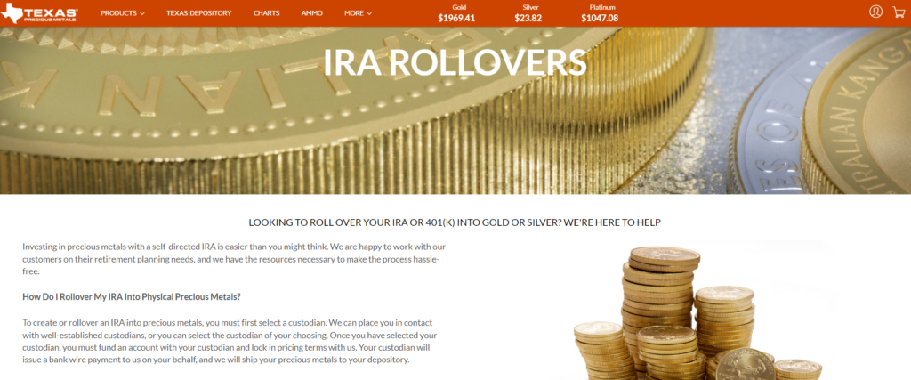 Texas Precious Metals IRA page. They perform gold IRA rollovers.
