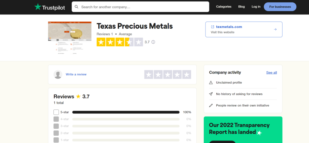 Texas Precious Metals reviews on Trustpilot