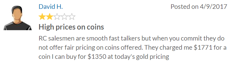 RC Bullion complaints about their high markups
