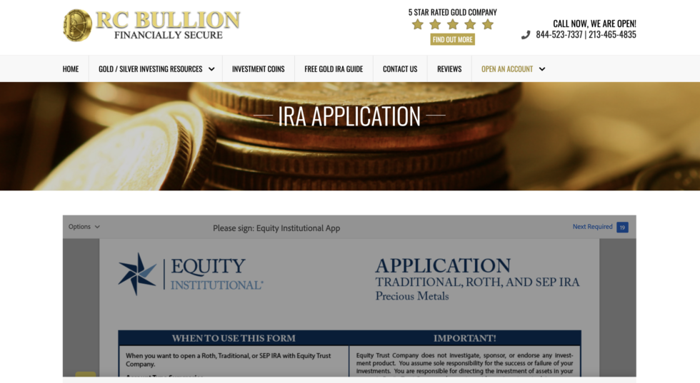 RC Bullion gold IRA page