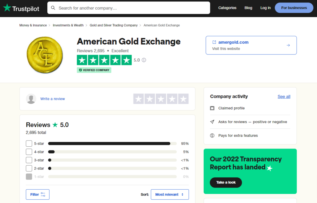 AmerGold Trustpilot page.