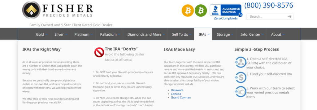 Fisher Precious Metals gold IRA page