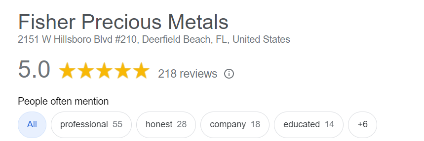 Fisher Precious Metals Google rating