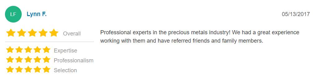Fisher Precious Metals reviews praising their professional experts.