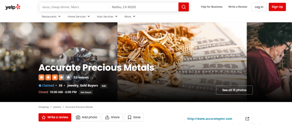 Yelp Review of Accurate Precious Metals