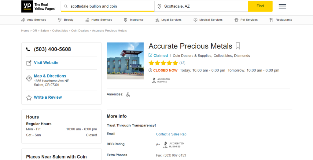 Yellow Pages Review of Accurate Precious Metals