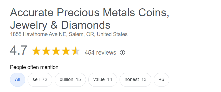 Google Reviews of Accurate Precious Metals