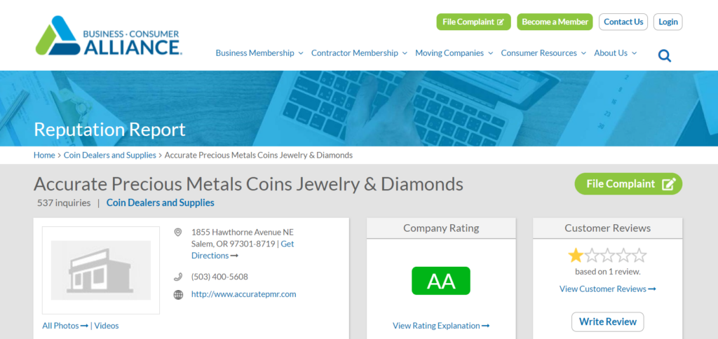BCA Review of Accurate Precious Metals