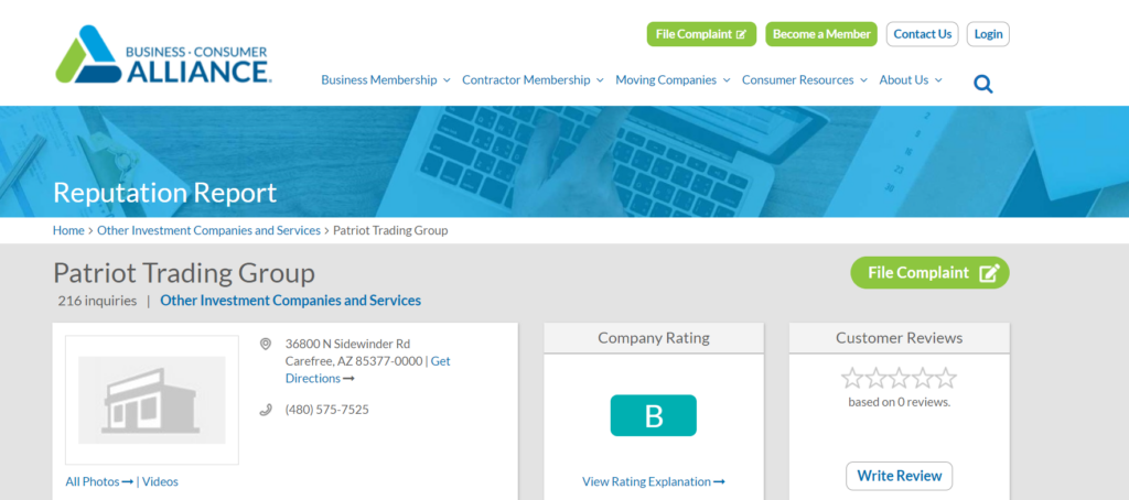 Patriot Trading Group reviews on BCA