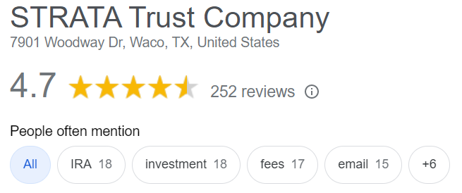 STRATA Trust Company reviews on Google. They have a good rating there.