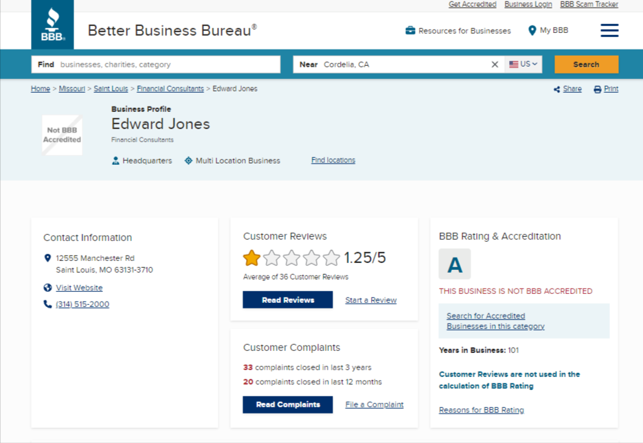 Edward Jones Gold IRA BBB