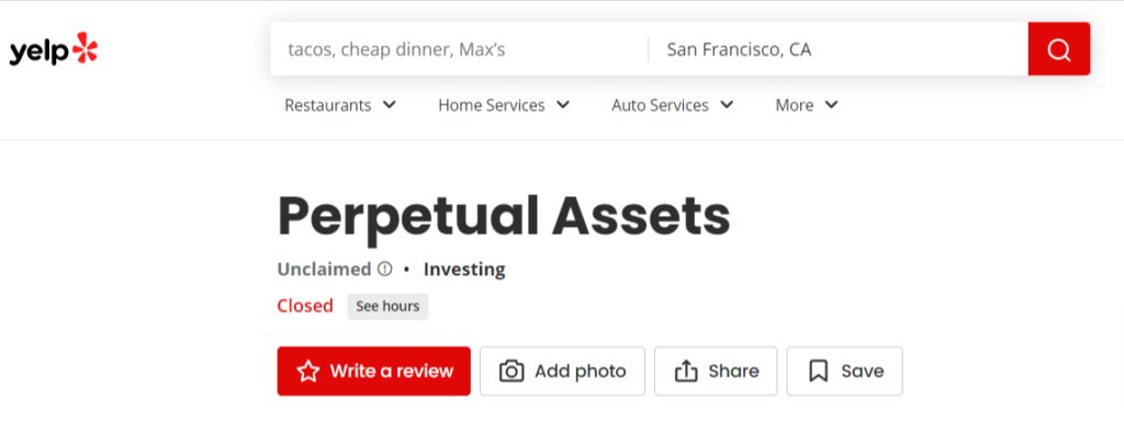 Yelp Review of Perpetual Assets