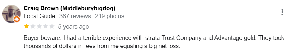 STRATA Trust Company complaints on Google