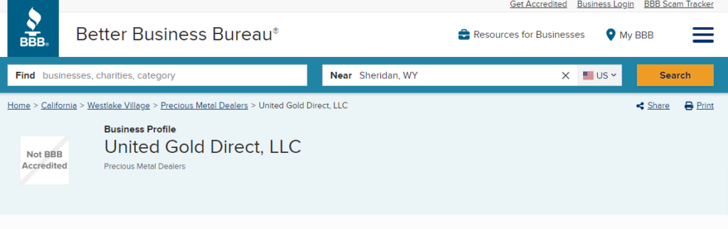 United Gold Direct BBB page
