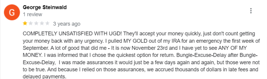 United Gold Direct scam complaint by George.