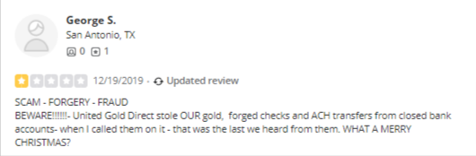 United Gold Direct complaints on Trustpilot. It alleges scam and fraud.