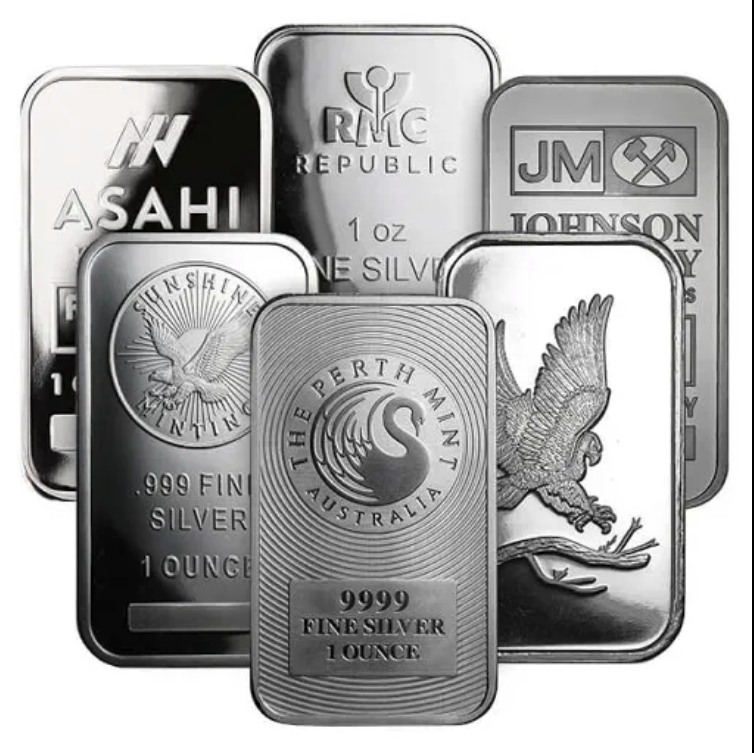Collection of silver bullion bars