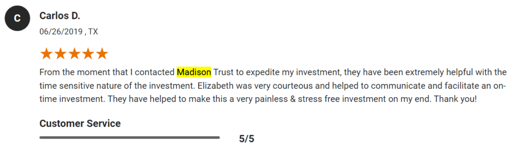 Madison Trust Company review by Carlos