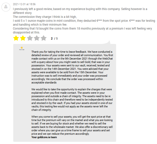 GoldCore complaints on ekori