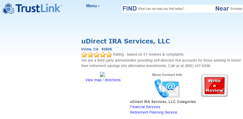 udirect IRA services Trustlink reviews